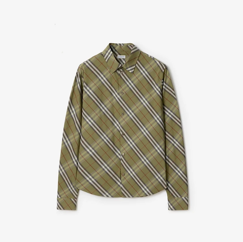 Relaxed Fit Check Cotton Shirt in Glade green - Men | Burberry® Official