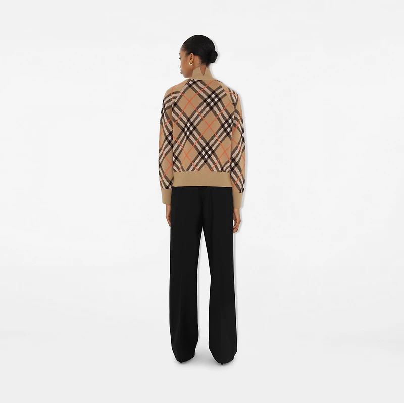 Check Wool Mohair Blend Jacket in Sand - Women, Nylon | Burberry® Official
