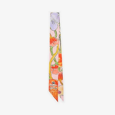 Skinny Highgrove Cascading Flowers Silk Scarf in Light pink | Burberry® Official