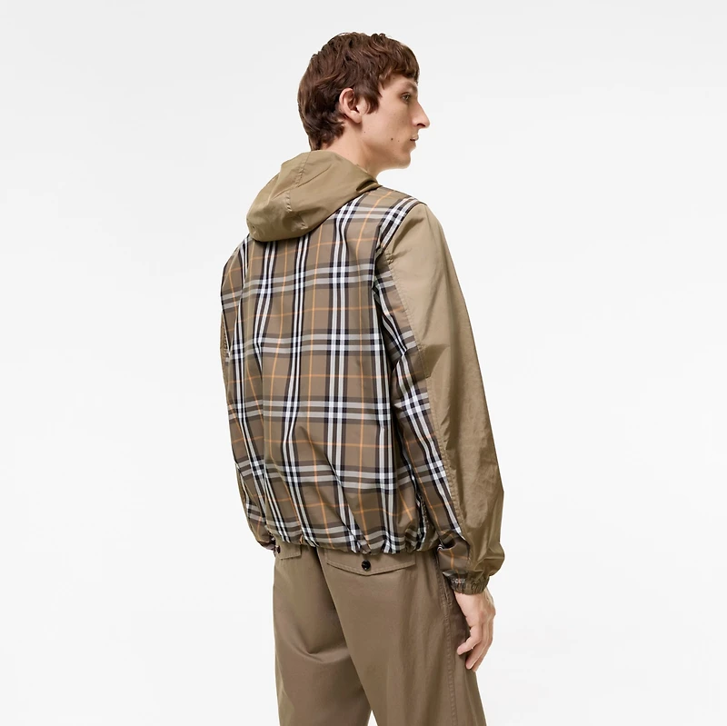 Check Trim Nylon Hooded Jacket in FINCH BROWN - Men | Burberry® Official