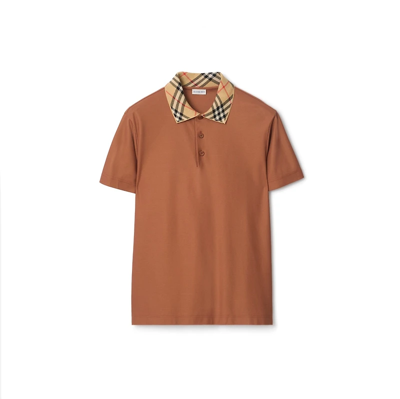 Check Collar Cotton Polo Shirt in Ginger brown - Men | Burberry® Official