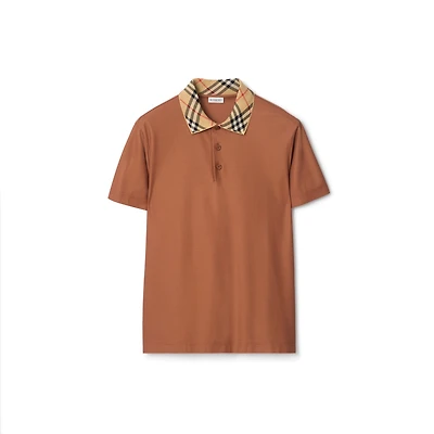 Check Collar Cotton Polo Shirt in Ginger brown - Men | Burberry® Official
