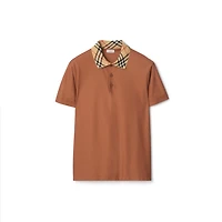 Check Collar Cotton Polo Shirt in Ginger brown - Men | Burberry® Official