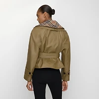 Cropped Cotton Jacket with Check Warmer in Lichen beige - Women | Burberry® Official