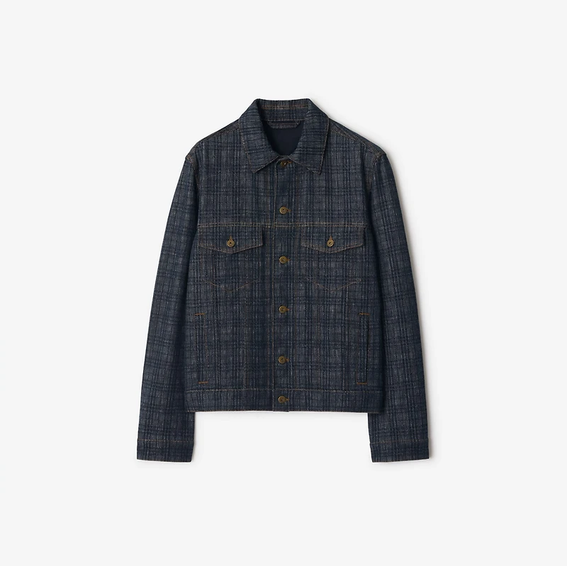 Check Denim Jacket in Indigo blue - Men, Cotton | Burberry® Official