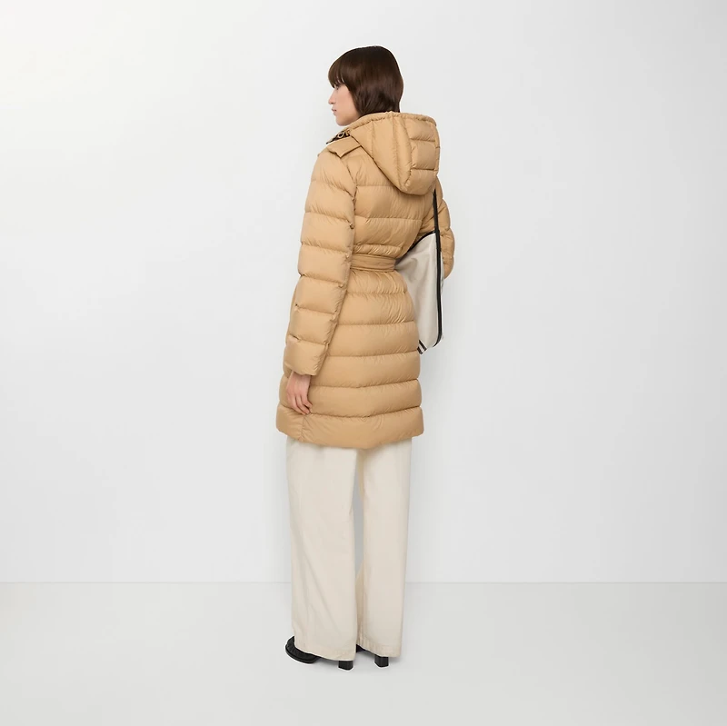 Mid-length Nylon Hooded Puffer Coat in Flax beige - Women | Burberry® Official