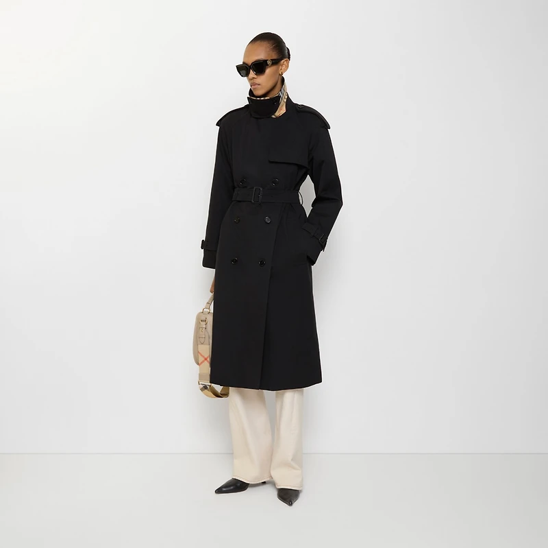 Long Castleford Trench Coat in Black - Women, Cotton Gabardine | Burberry® Official