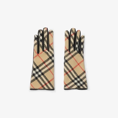 Check Wool Cashmere Gloves in Sand beige - Women | Burberry® Official