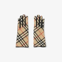 Check Wool Cashmere Gloves in Sand beige - Women | Burberry® Official