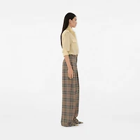 Check Silk Blend Belted Trousers in Limestone - Women, Nylon | Burberry® Official