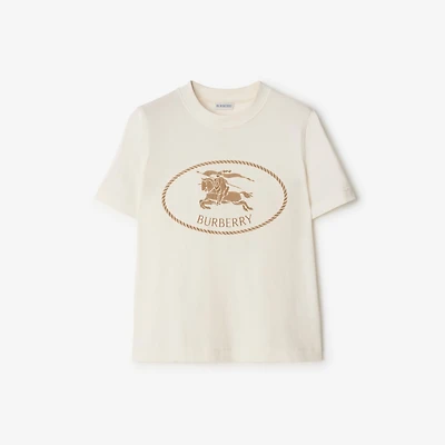 Knight Stamp Cotton T-shirt in Chalk - Women | Burberry® Official
