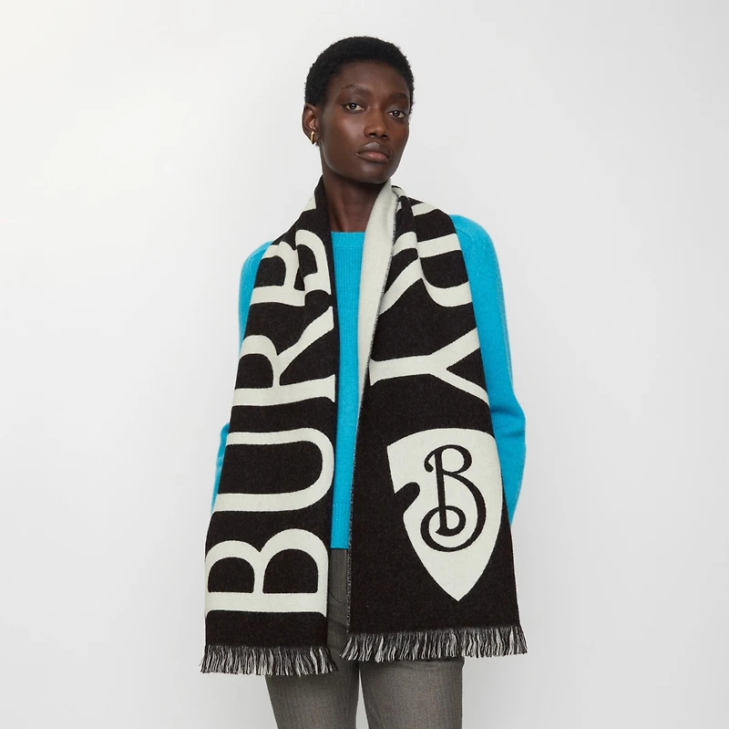 Logo Wool Scarf in Black/calico | Burberry® Official
