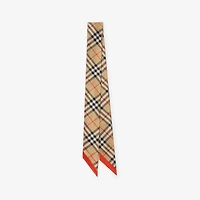 Skinny Contrast Check Silk Scarf in Sand/lichen | Burberry® Official