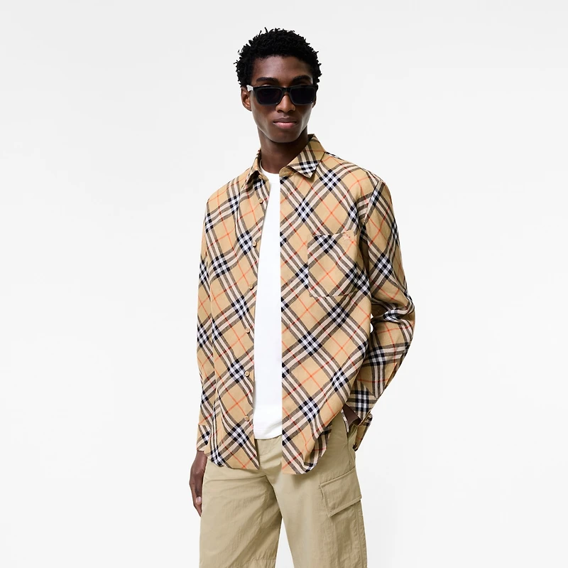 Relaxed Fit Check Linen Shirt in Sand beige - Men | Burberry® Official