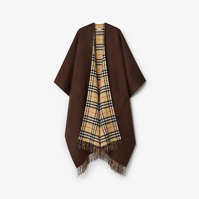 Reversible Check Wool Cashmere Cape in Treacle brown | Burberry® Official