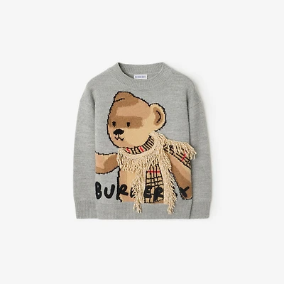 Thomas Bear Wool Sweater in Light grey melange | Burberry® Official