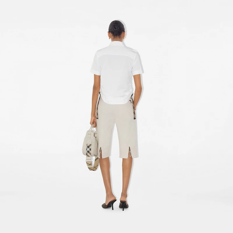 Check Trim Cotton Shirt in Optic white - Women | Burberry® Official