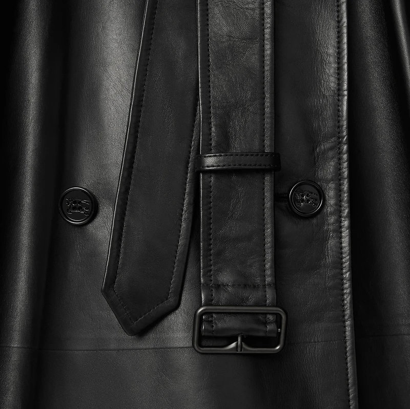 Long Leather Castleford Trench Coat in Black - Women | Burberry® Official