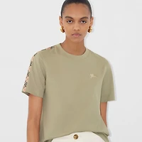 Check Trim Cotton T-shirt in Skylark - Women | Burberry® Official