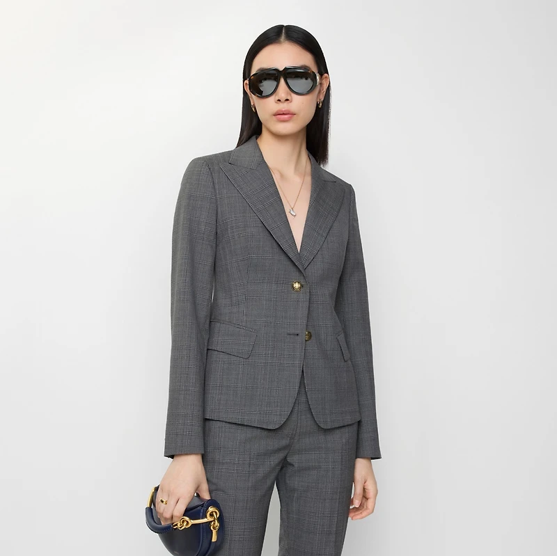 Check Wool Tailored Jacket in Silhouette blue/granite grey - Women | Burberry® Official