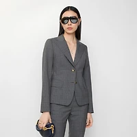 Check Wool Tailored Jacket in Silhouette blue/granite grey - Women | Burberry® Official