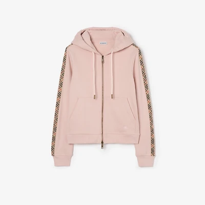 Check Trim Cotton Zip Hoodie in Bouquet pink - Women | Burberry® Official