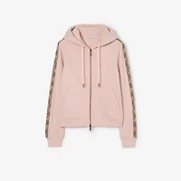 Check Trim Cotton Zip Hoodie in Bouquet pink - Women | Burberry® Official