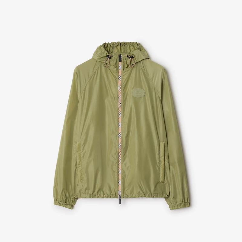 Checker-tape Nylon Hooded Jacket in Wreath green - Men | Burberry® Official