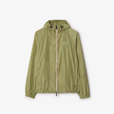 Checker-tape Nylon Hooded Jacket in Wreath green - Men | Burberry® Official