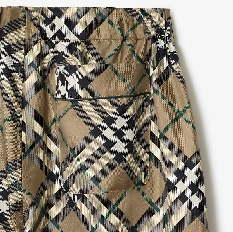 Check Silk Pyjama Trousers in Linden beige - Women | Burberry® Official