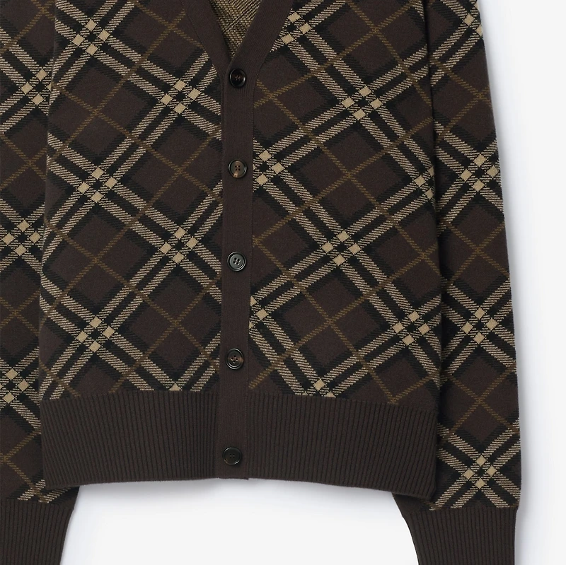 Check Wool Cashmere Cardigan in Truffle brown - Men | Burberry® Official