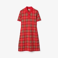 Check Wool Cotton Polo Shirt Dress in Crayon red - Women | Burberry® Official
