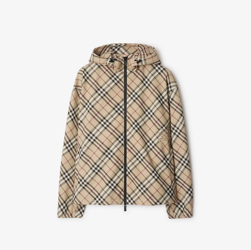 Check Twill Hooded Jacket in Alabaster - Men | Burberry® Official
