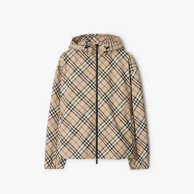 Check Twill Hooded Jacket in Alabaster - Men | Burberry® Official