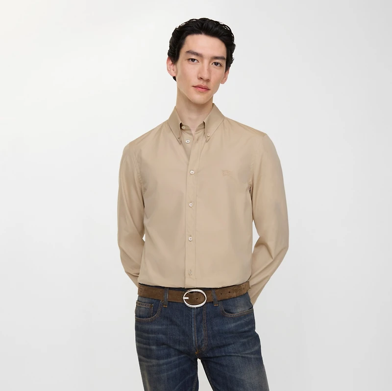 Slim Fit Cotton Shirt in Oatmeal beige - Men | Burberry® Official