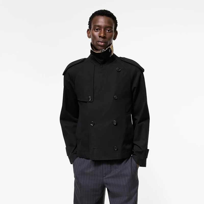 Cropped Tropical Gabardine Leadenham Trench Coat in Black - Men, Cotton | Burberry® Official