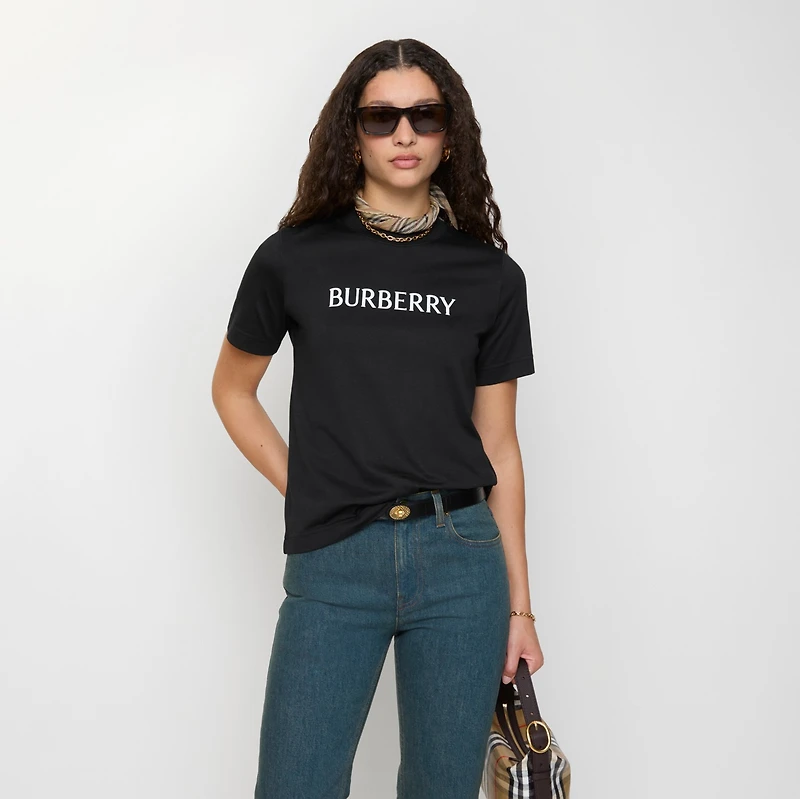 Logo Cotton T-shirt in Black - Women | Burberry® Official