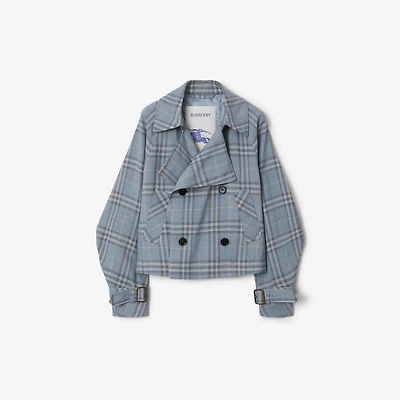Check Silk Blend Trench Jacket in Gale - Women | Burberry® Official