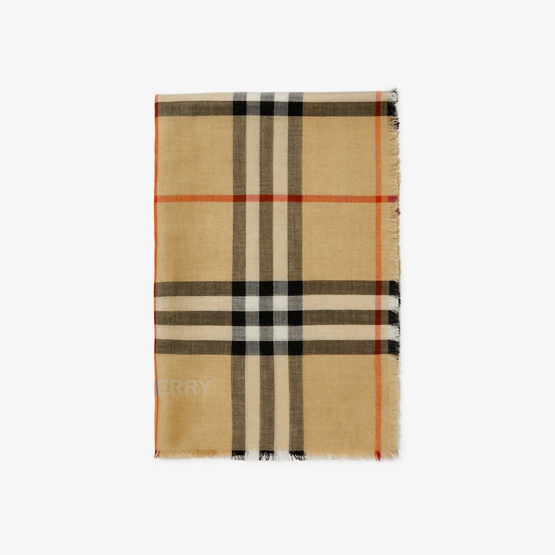 Wide Reversible Check Wool Silk Scarf in Sand/lichen | Burberry® Official