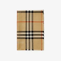 Wide Reversible Check Wool Silk Scarf in Sand/lichen | Burberry® Official