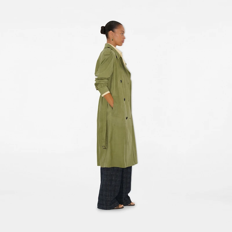 Long Nubuck Castleford Trench Coat in Wreath - Women, Leather | Burberry® Official