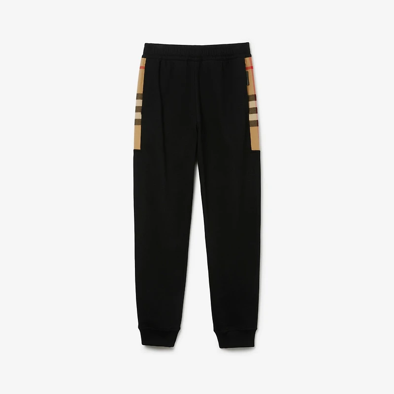 Check Panel Cotton Jogging Pants in Black/archive beige - Men | Burberry® Official