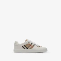 Check Cotton and Leather Sneakers in Sand - Children | Burberry® Official