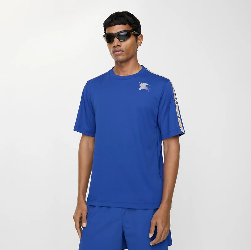 Check Trim Jersey T-shirt in Knight blue - Men, Nylon | Burberry® Official