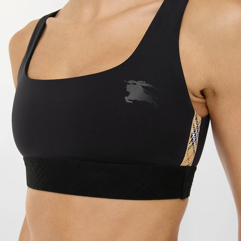 Check Trim Stretch Nylon Bra Top in Black - Women | Burberry® Official
