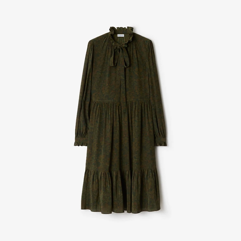 Foliage Silk Dress in Moat green - Women | Burberry® Official
