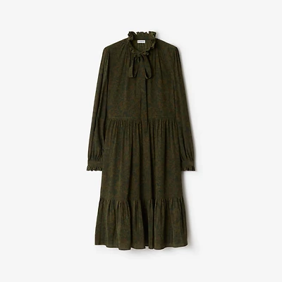 Foliage Silk Dress in Moat green - Women | Burberry® Official