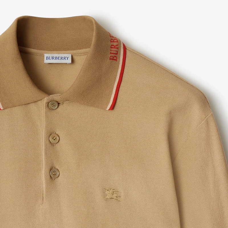 Logo Collar Cotton Polo Shirt in Flax beige - Men | Burberry® Official