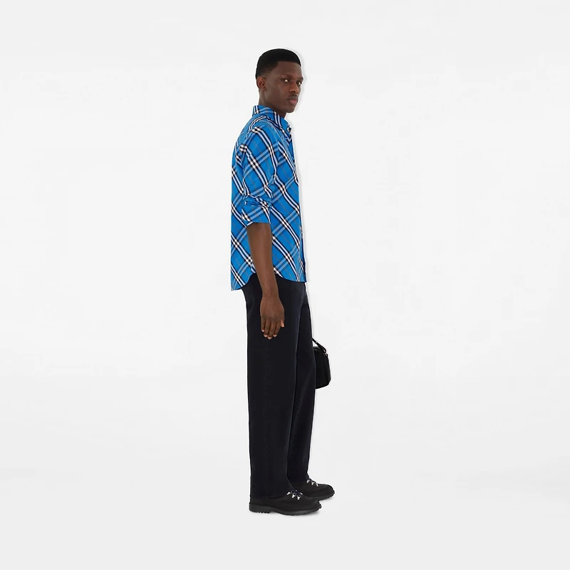 Regular Fit Check Cotton Shirt in Hyacinth blue