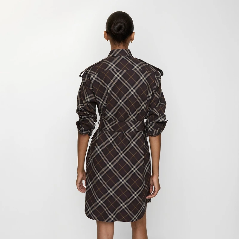 Check Cotton Flannel Shirt Dress in Truffle brown - Women | Burberry® Official